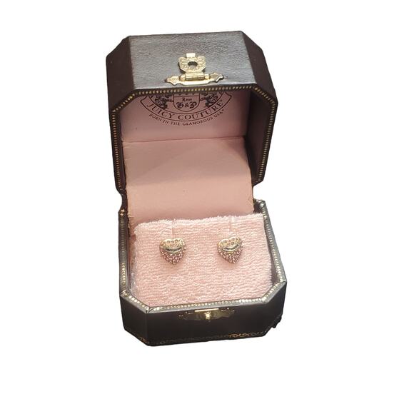 NEW IN BOX Juicy Couture Pave Heart Studs Pink Crystal Gold VINTAGE Y2K Jewelry - Picture 2 of 13